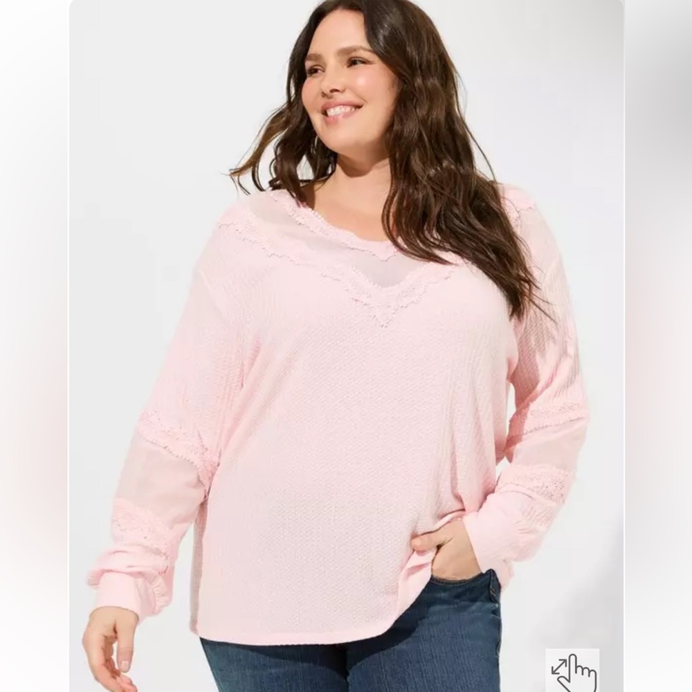 Torrid Waffle V-Neck Long Sleeve Mesh Inset Sweatshirt